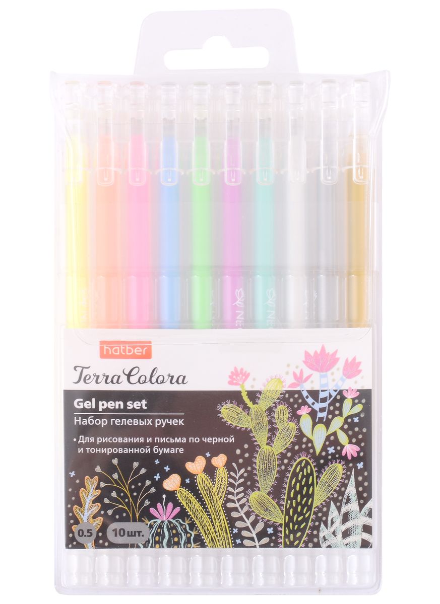 Ручки гелевые 10 цветов Terra Colora NeoGel 0,5мм, для тонир.бумаги,блистер, подвес, Hatber «Читай-город»