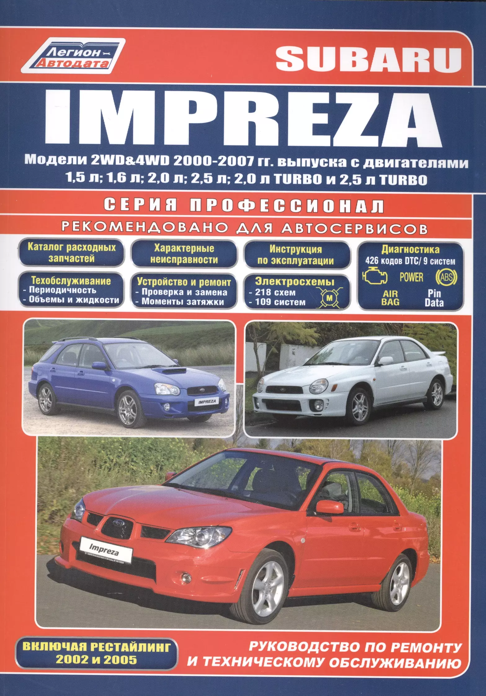  - Subaru Impreza. Модели 2WD&4WD 2000-2007 гг. выпуска с двигателями 1,5 л. 1,6 л. 2,0 л. 2,5 л. 2,0 л. TURBO и 2,5 л. TURBO. Включая рестайлинг 2002 и 2005. Руководство по ремонту и техническому обслуживанию