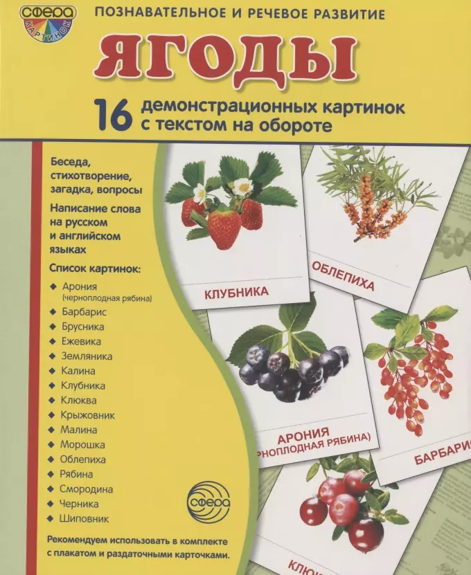  - Демонстрационные картинки СУПЕР Ягоды. 16 демонстрационных картинок с текстом (173х220 мм)